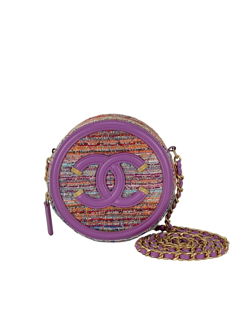 CHANEL - Purple Tweed Filigree Round Clutch Crossbody Bag - Picture 2 of 16